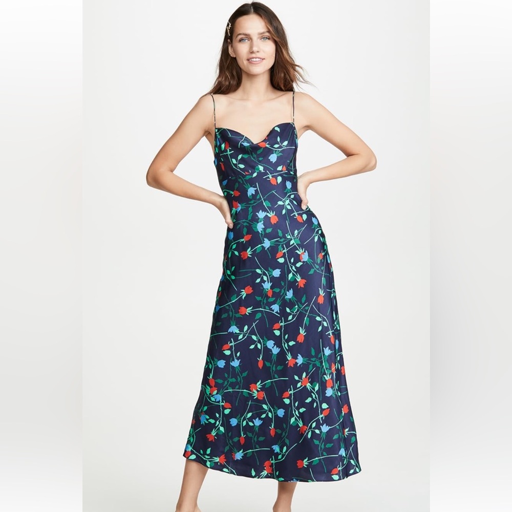 C/MEO Collection Sectional Navy Floral Midi Dress